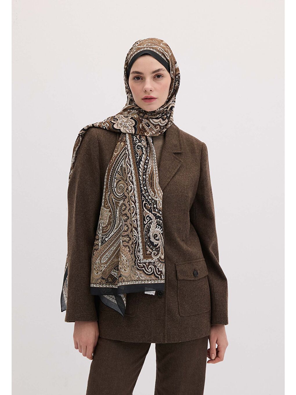 Kahverengi Etnıc Floral Desen Şal Toprak-2