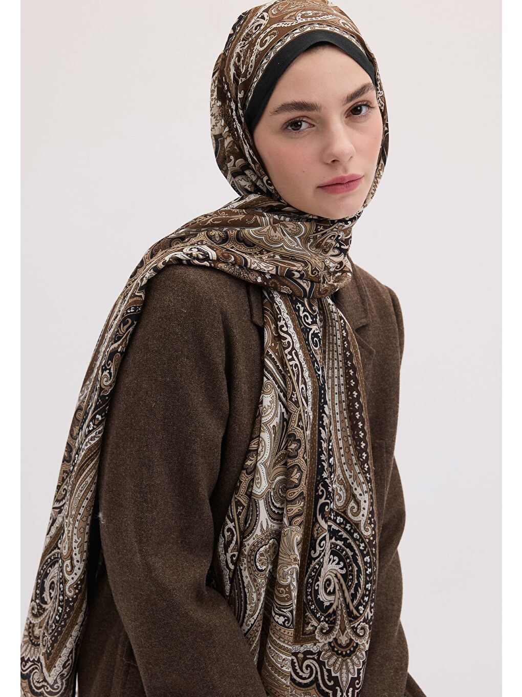 Kahverengi Etnıc Floral Desen Şal Toprak-4