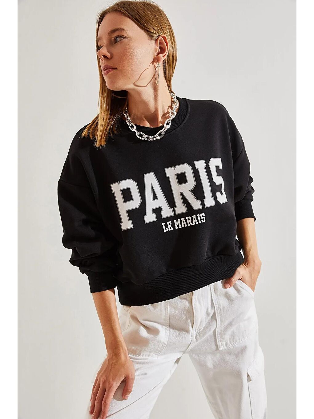 SHADE Siyah Kadın Paris Baskılı Sweatshirt