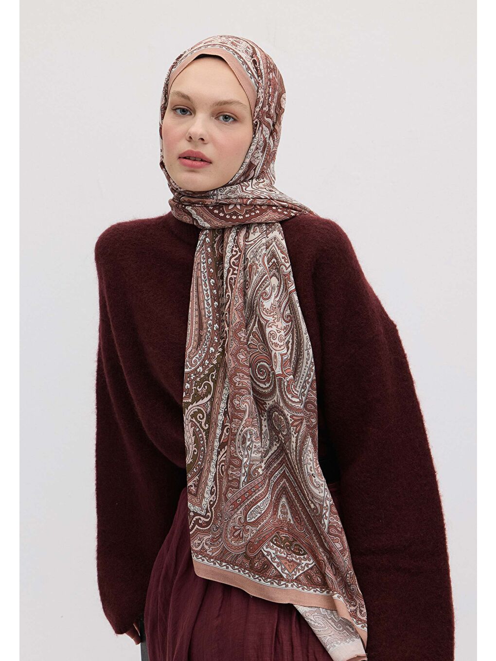 Gri Etnıc Floral Desen Şal Kil