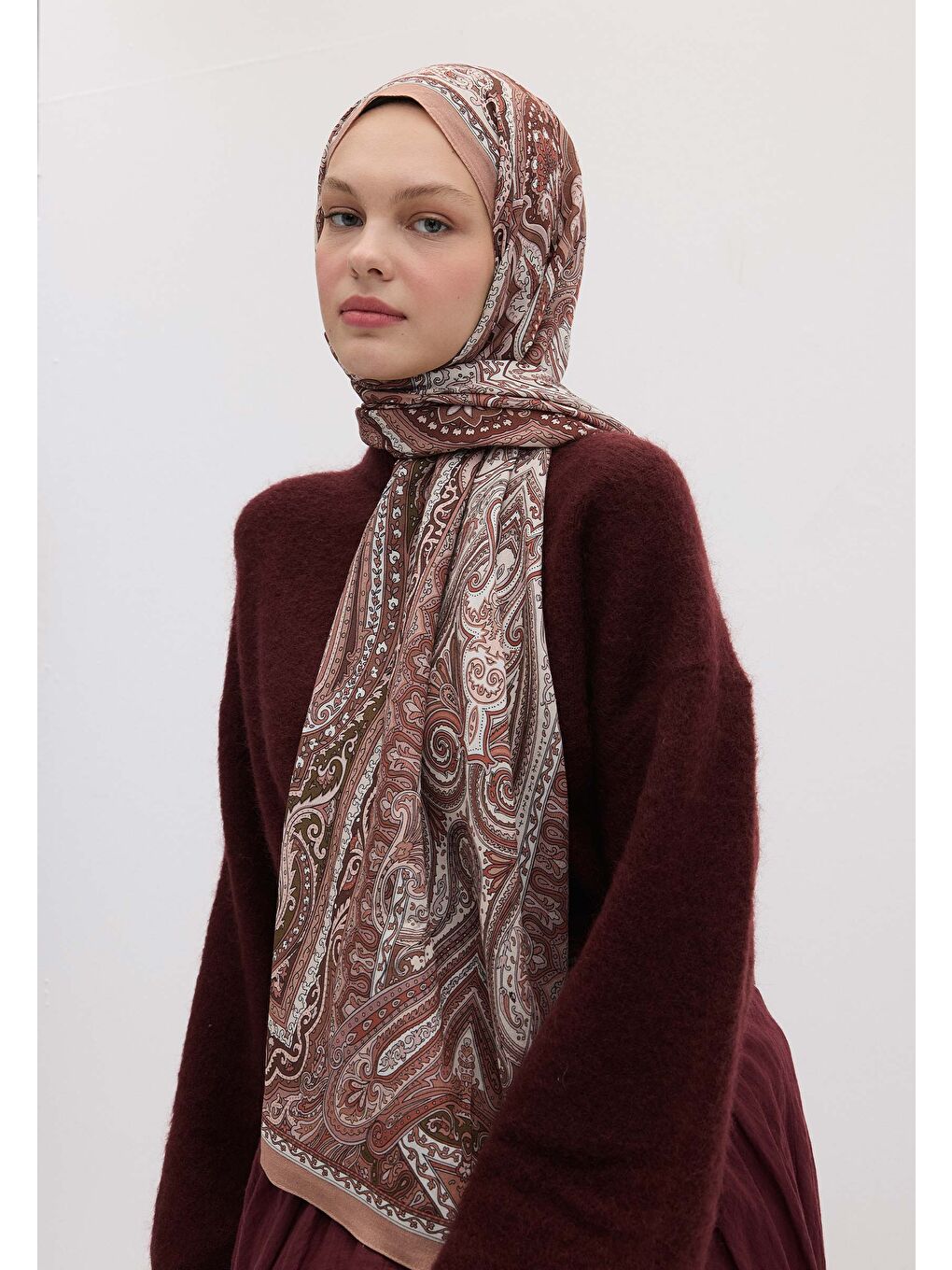 Gri Etnıc Floral Desen Şal Kil-1