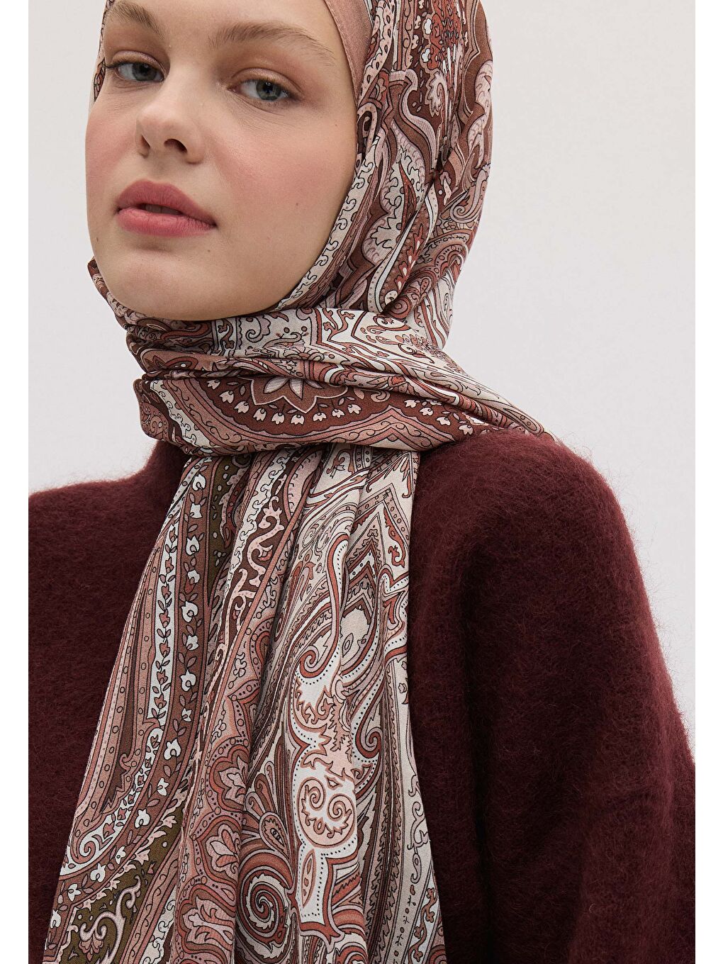 Gri Etnıc Floral Desen Şal Kil-2