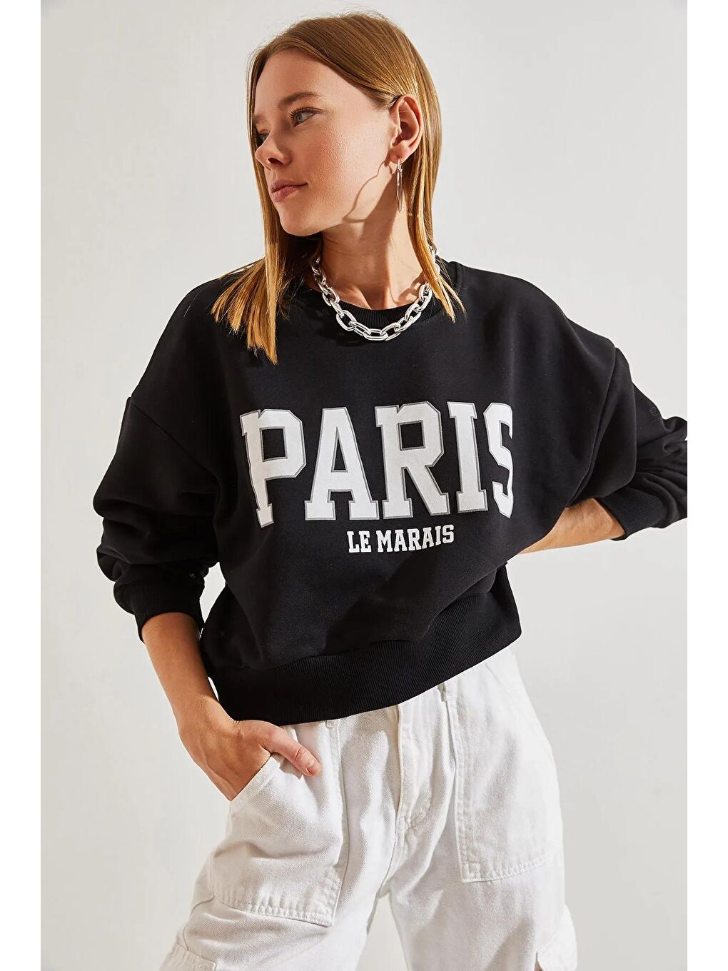 SHADE Siyah Kadın Paris Baskılı Sweatshirt - 1