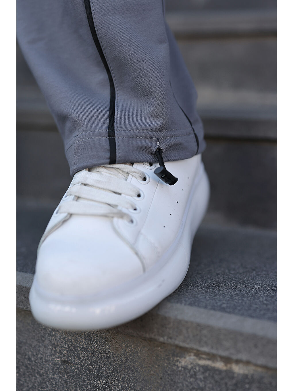 Erkek Günlük Yazlık Çizgili Bol Gri Eşofman Altı-4