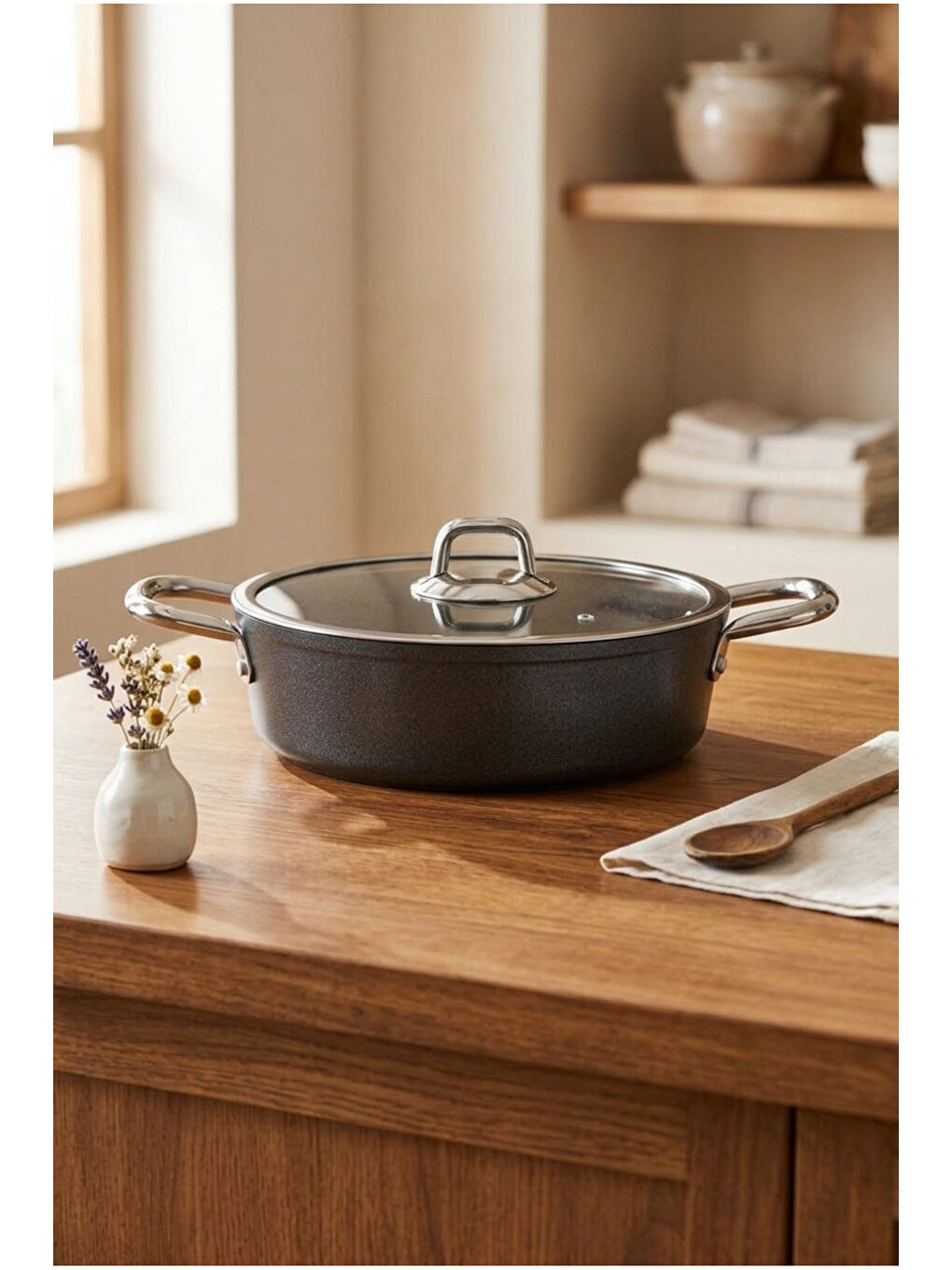 Prime Stone Basık Tencere Siyah 26cm-4