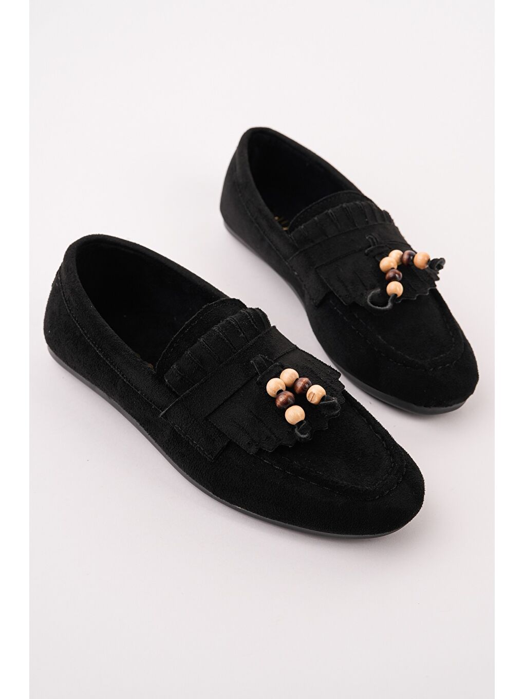 Siyah FAWN Renkli Boncuk Detaylı Kadın Günlük Loafer Ayakkabı