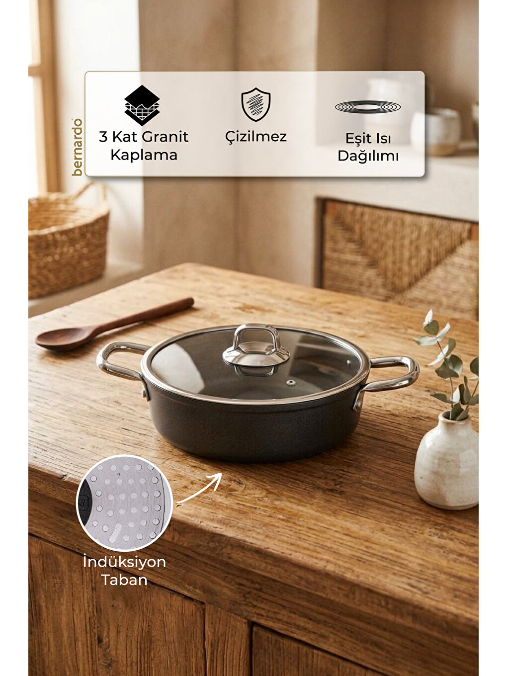 Prime Stone Basık Tencere Siyah 26cm-5