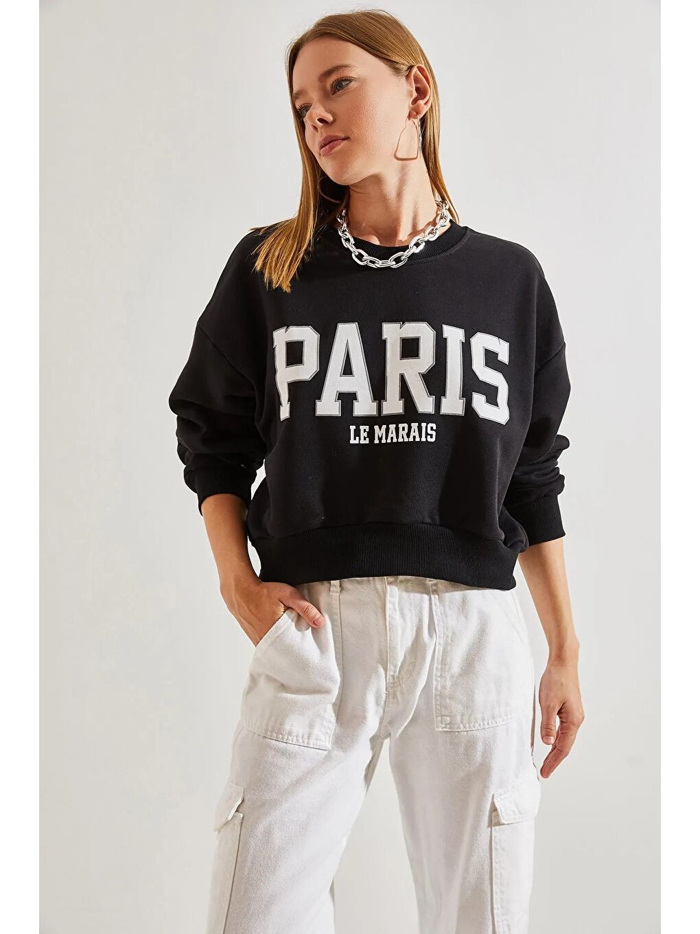 SHADE Siyah Kadın Paris Baskılı Sweatshirt - 2