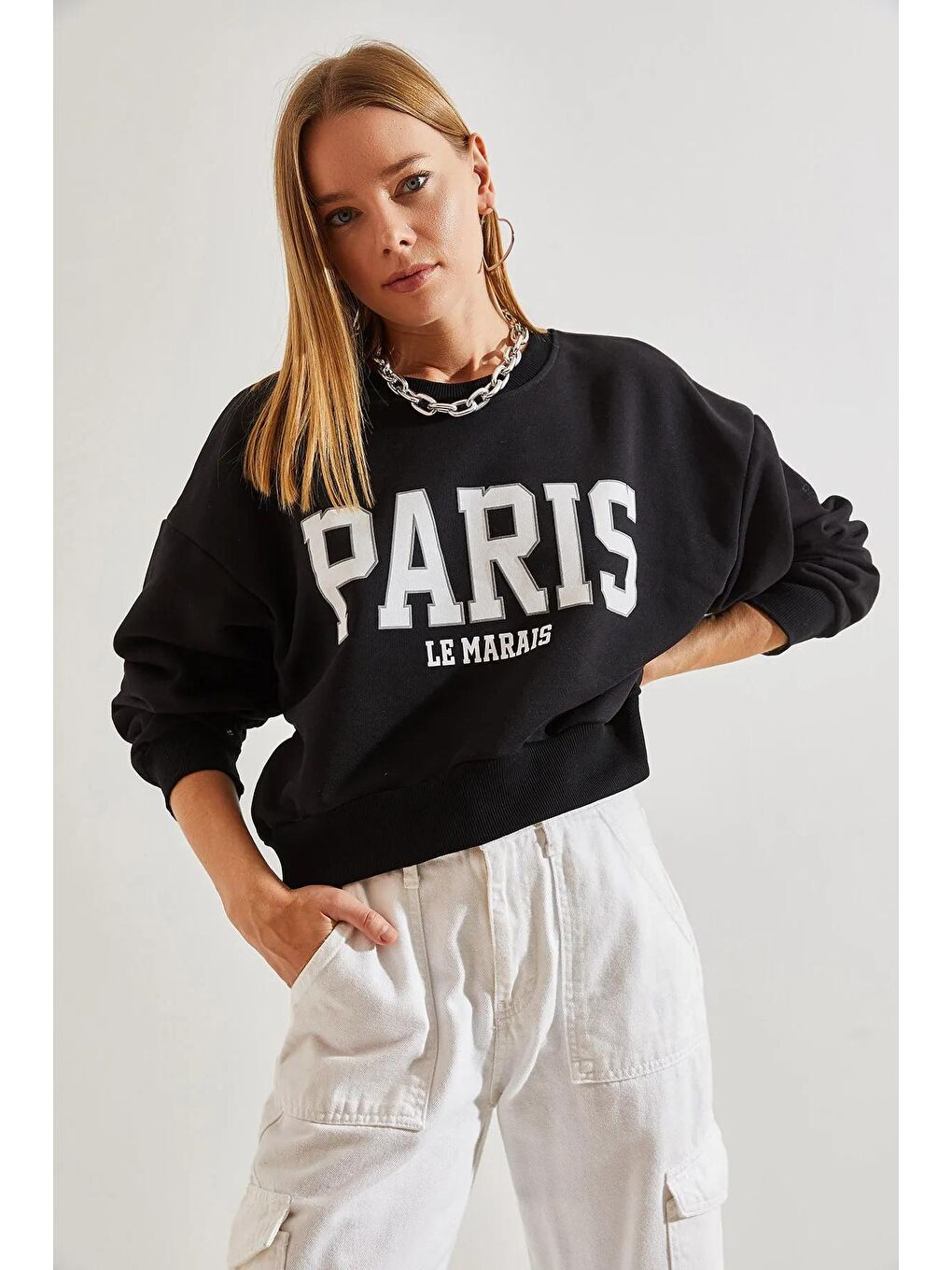 SHADE Siyah Kadın Paris Baskılı Sweatshirt - 3