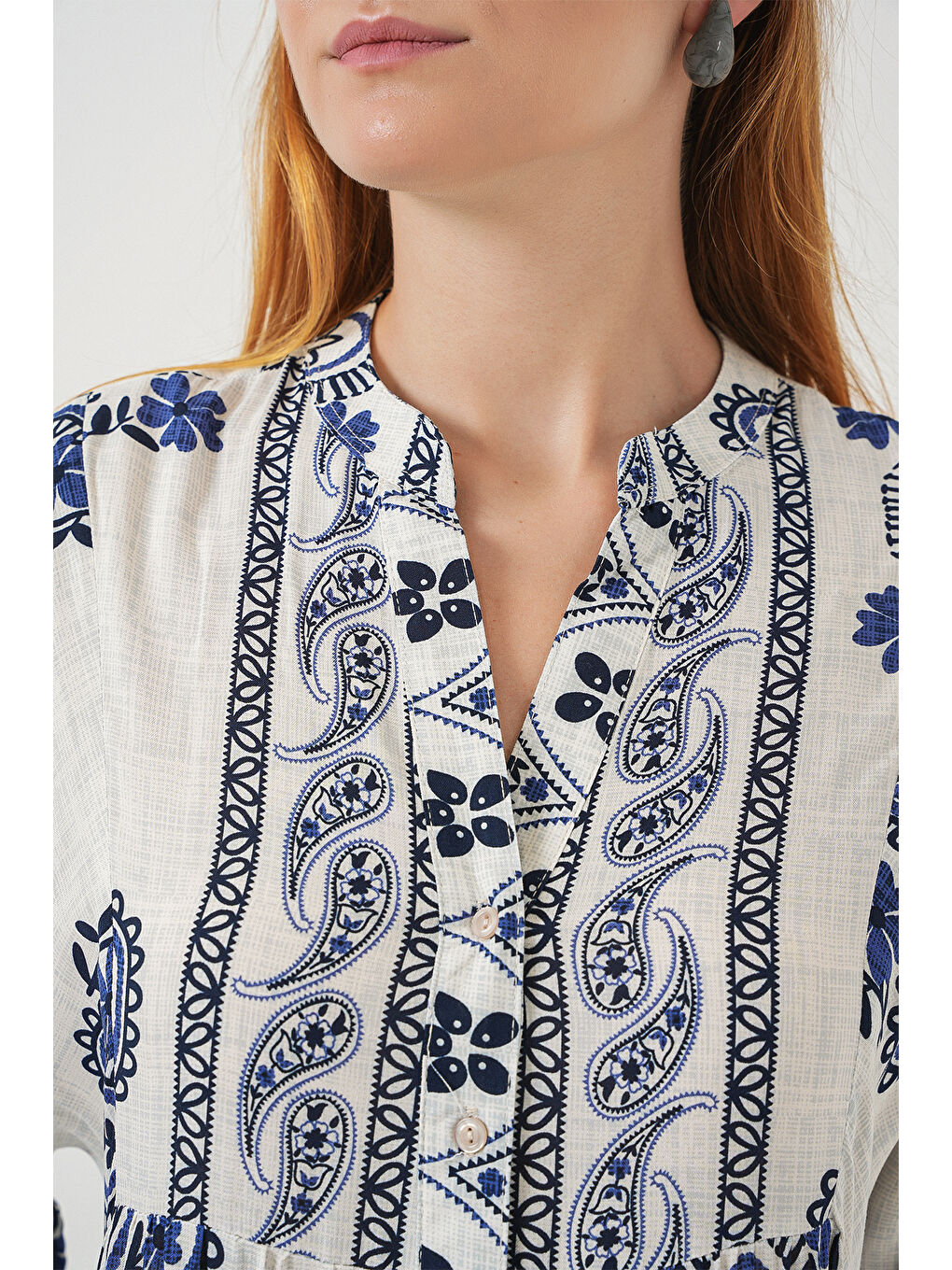 Kadın Desenli Uzun Tesettür Elbise 2585 - F.Lacivert-4