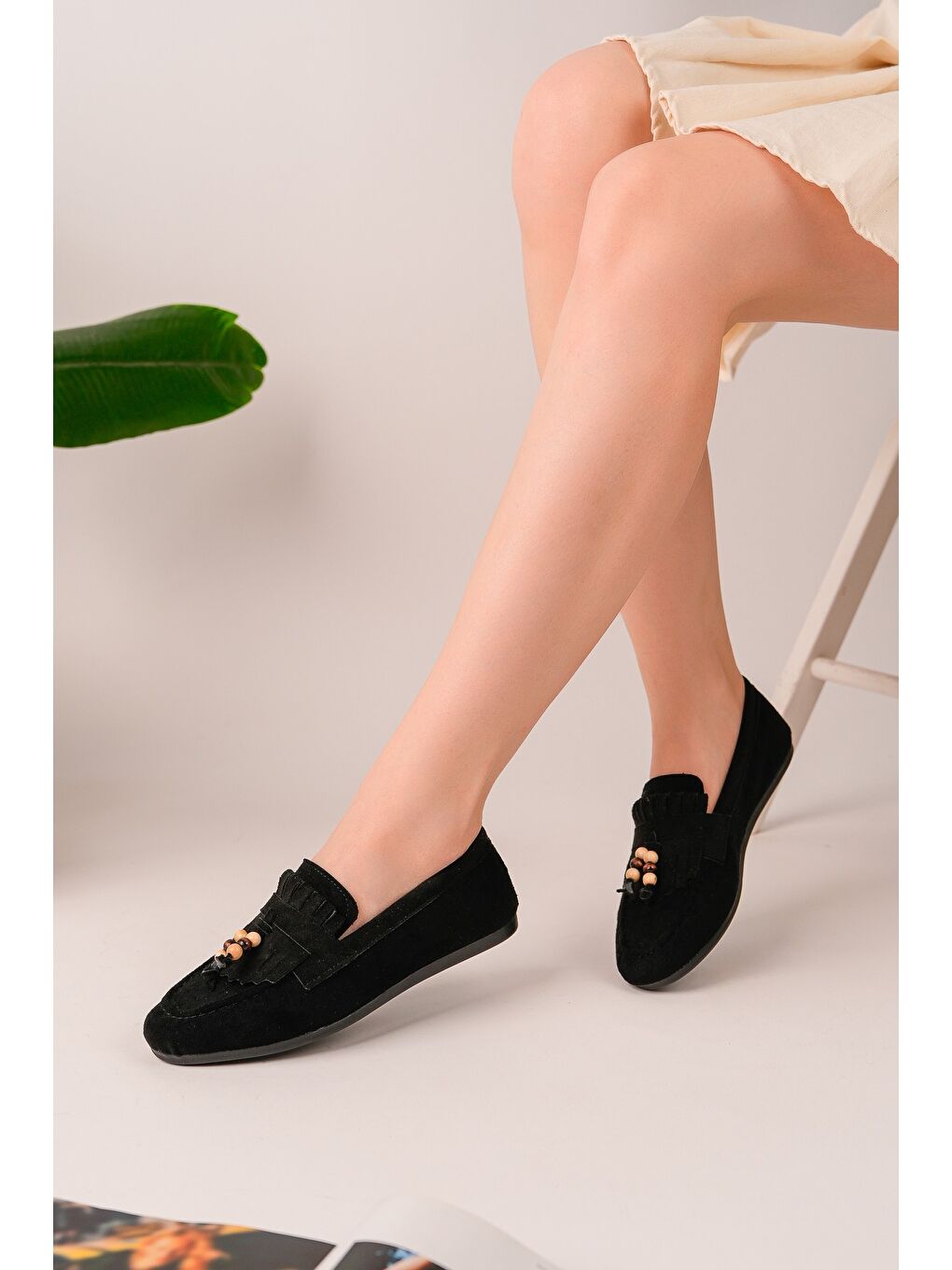 Siyah FAWN Renkli Boncuk Detaylı Kadın Günlük Loafer Ayakkabı-2