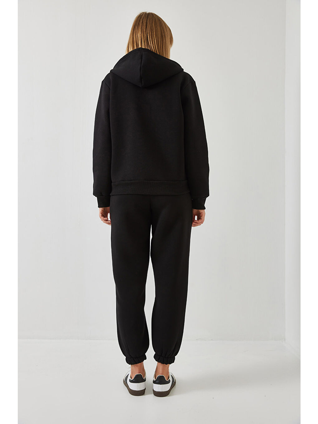 Siyah Kadın Kanguru Cepli Kapüşonlu Hırka Alt  Üst Takım MBHS-1