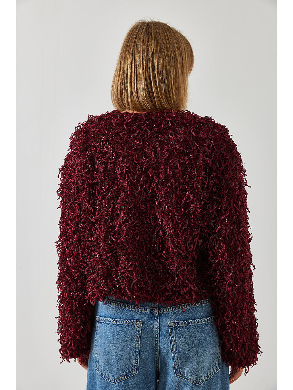 Bordo Kadın Kapüşonlu Dantel Detaylı Sweatshirt-3