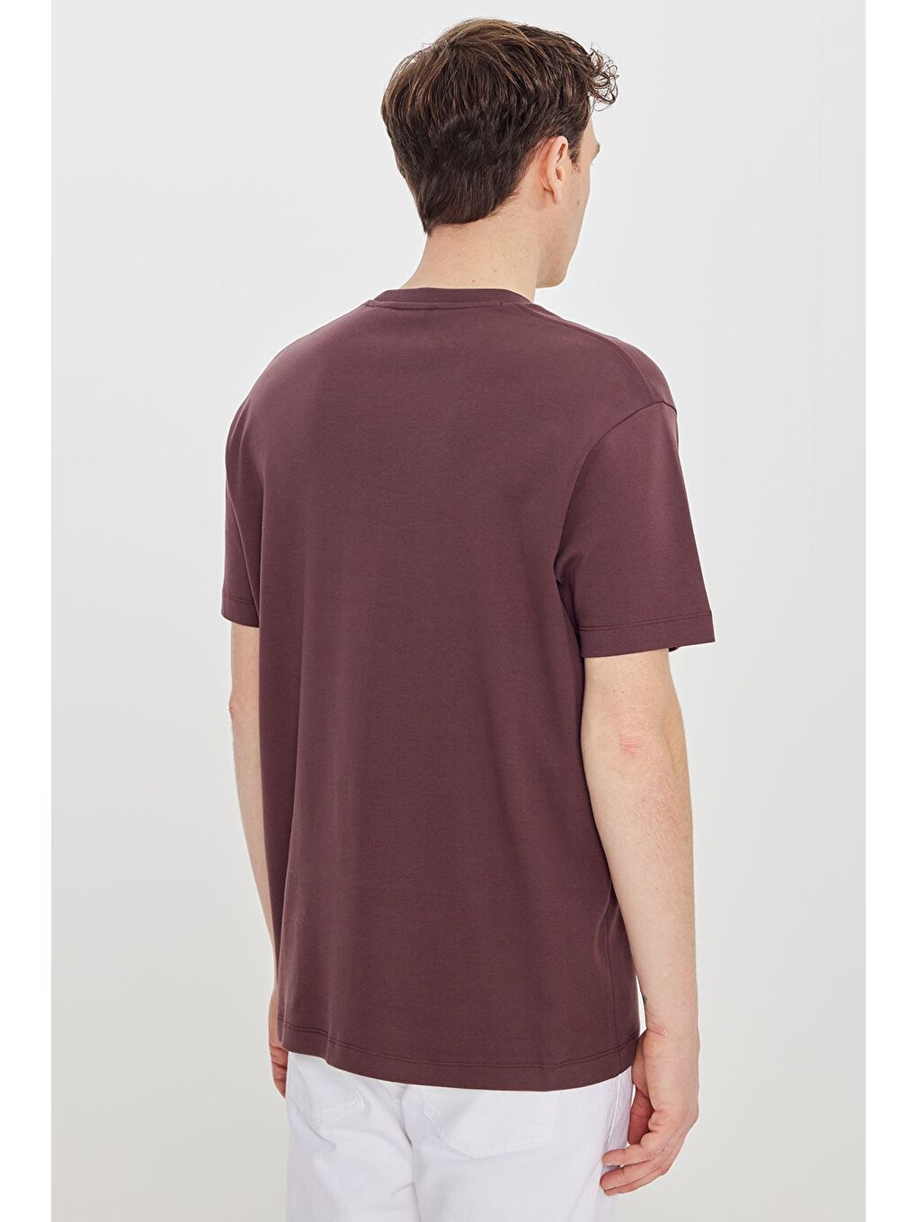 Erkek Bordo %100 Pamuk Modern Fit Bisiklet Yaka Basic Tişört-4