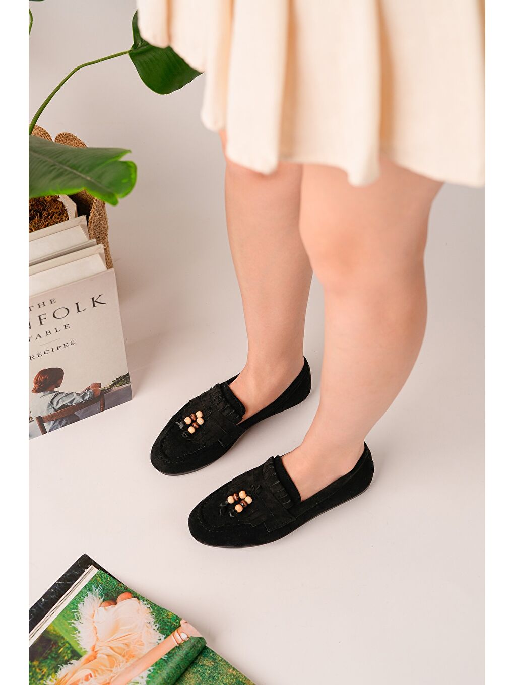 Siyah FAWN Renkli Boncuk Detaylı Kadın Günlük Loafer Ayakkabı-3