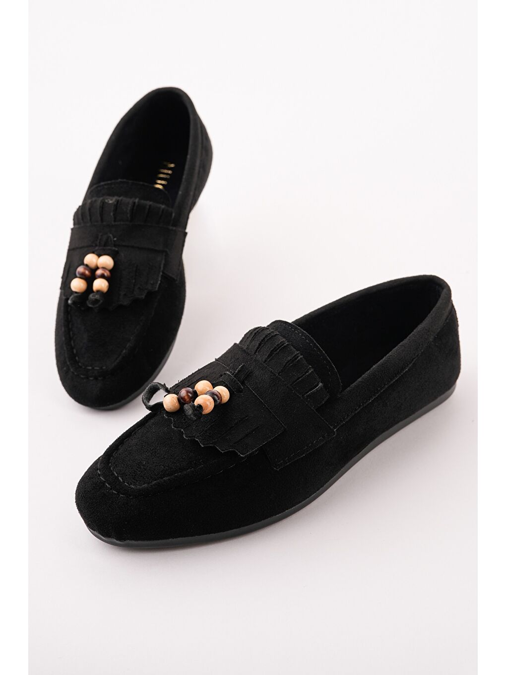 Siyah FAWN Renkli Boncuk Detaylı Kadın Günlük Loafer Ayakkabı-6