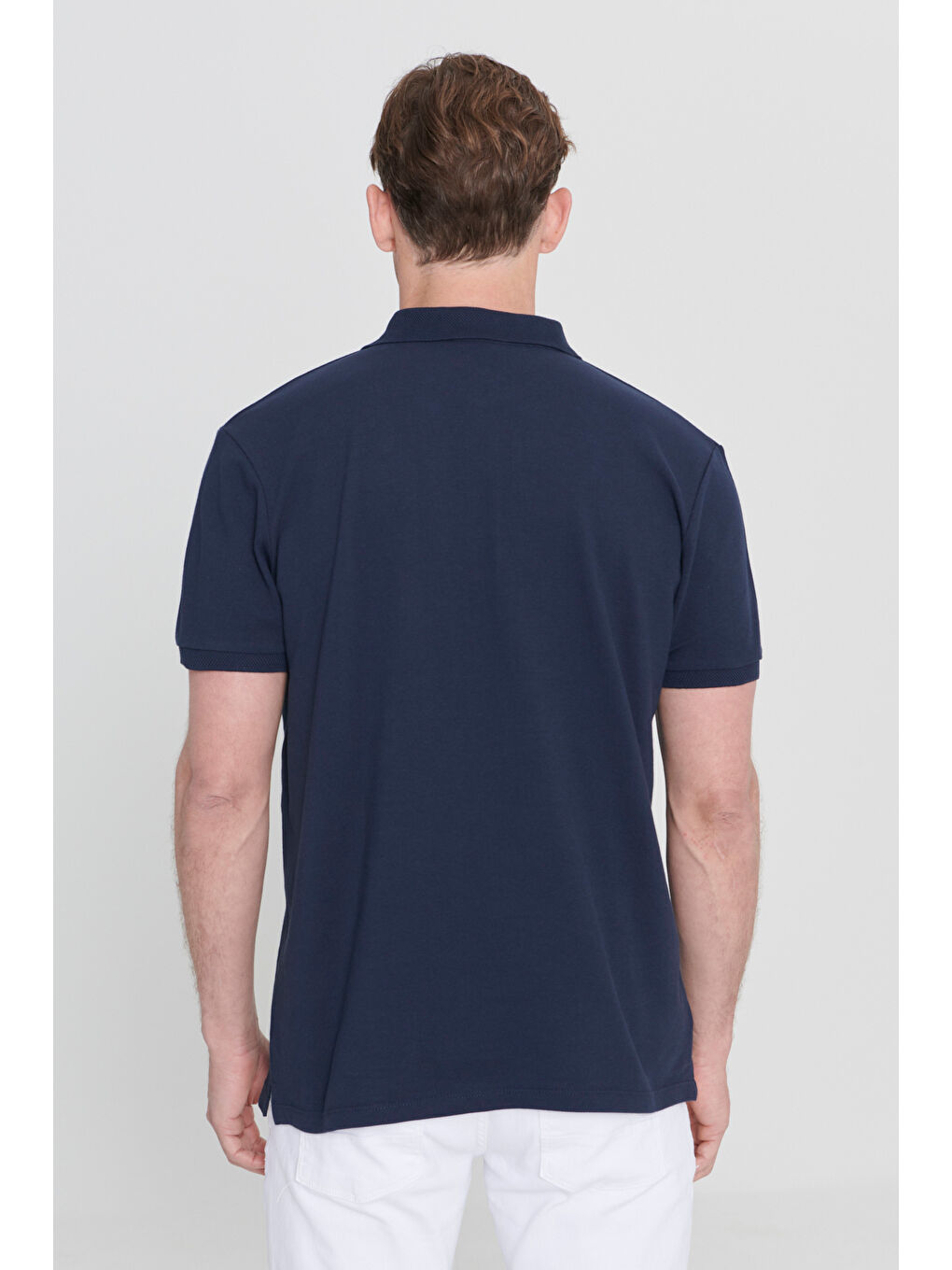 Erkek Prusya Lacivert Slim Fit Dar Kesim Polo Yaka %100 Pamuk Kısa Kollu Tişört-4