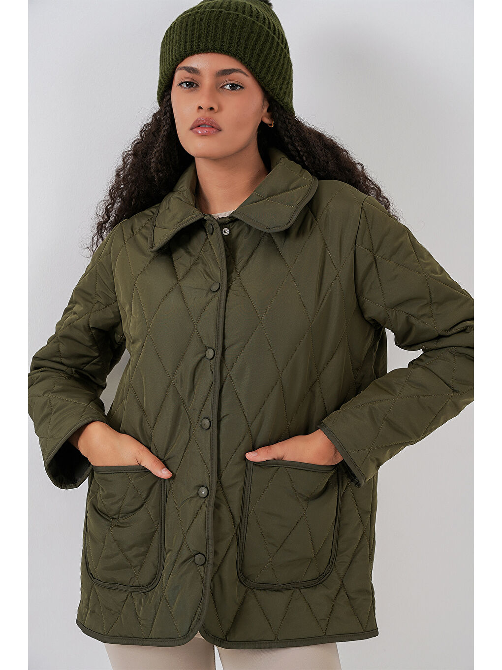 Kadın Kapitone Oversize Mont 5226 - Haki