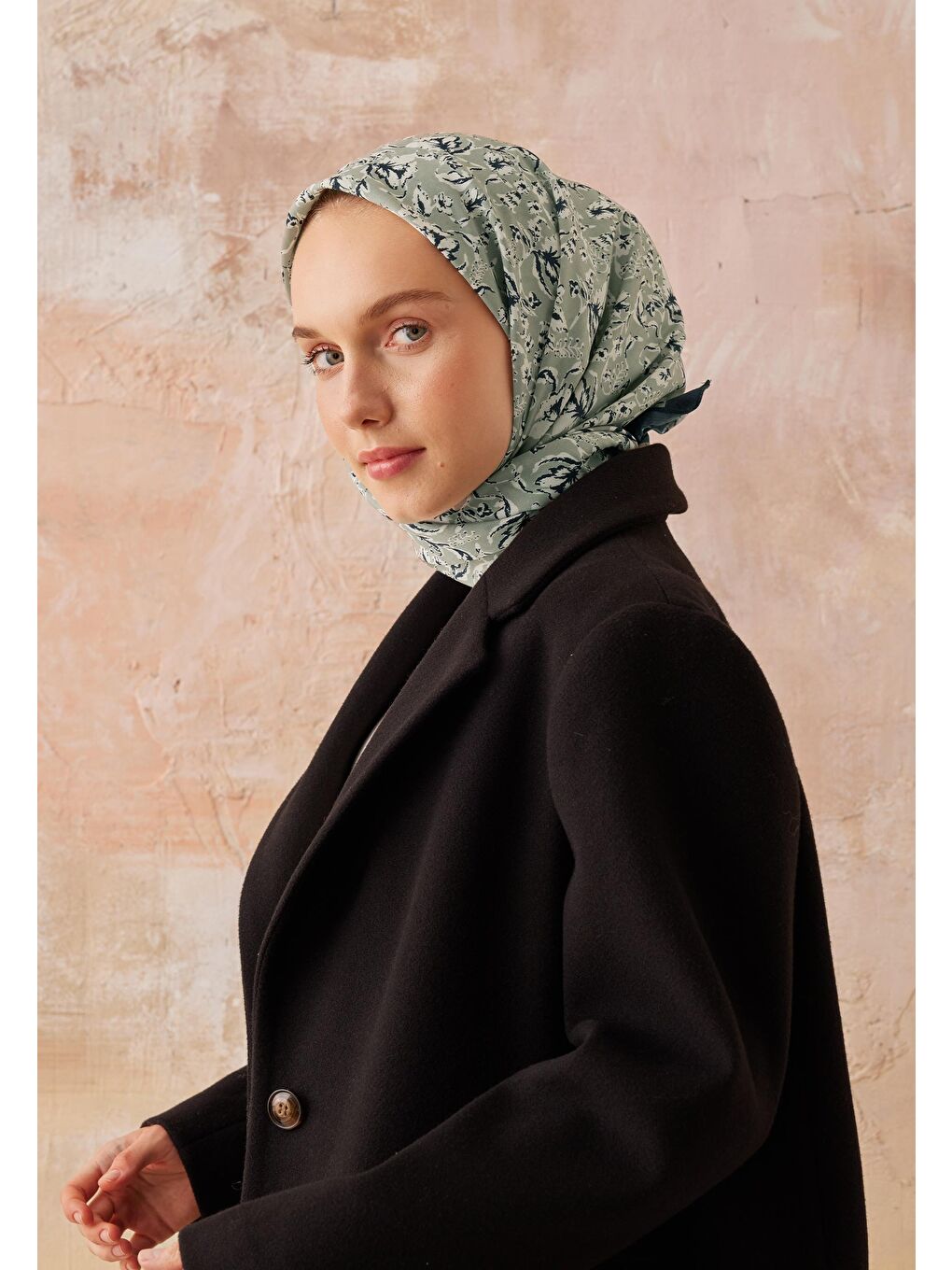 Yeşil Estelle Desen Pamuk İpek Eşarp Mint-1