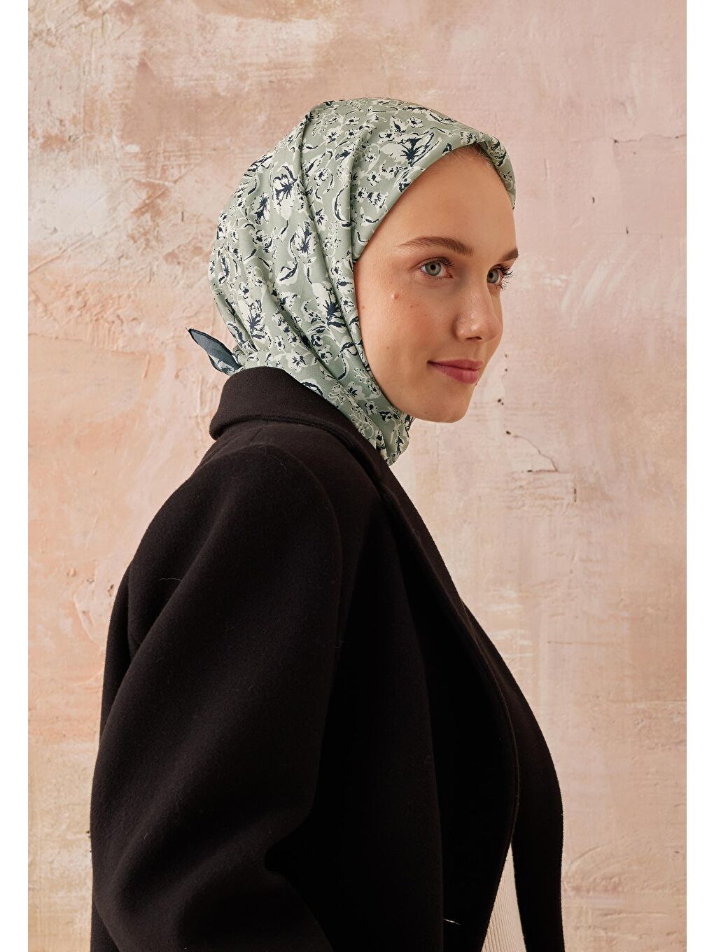 Yeşil Estelle Desen Pamuk İpek Eşarp Mint-2