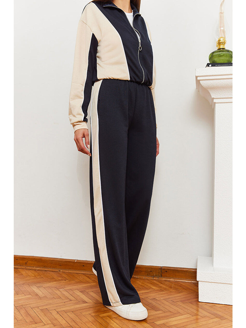 Lacivert Kadın Biye Detaylı Alt-Üst Takım-1