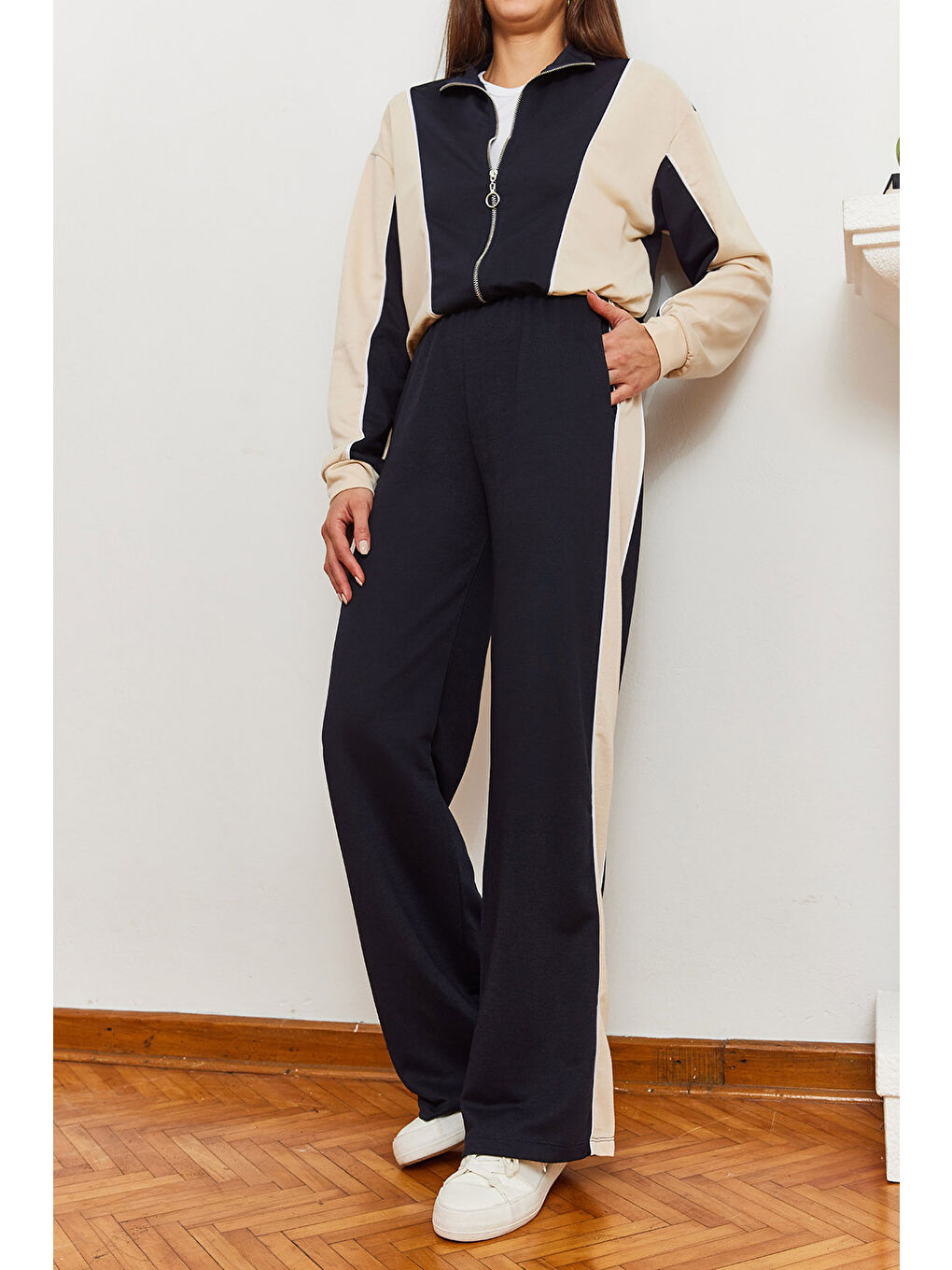 Lacivert Kadın Biye Detaylı Alt-Üst Takım-4