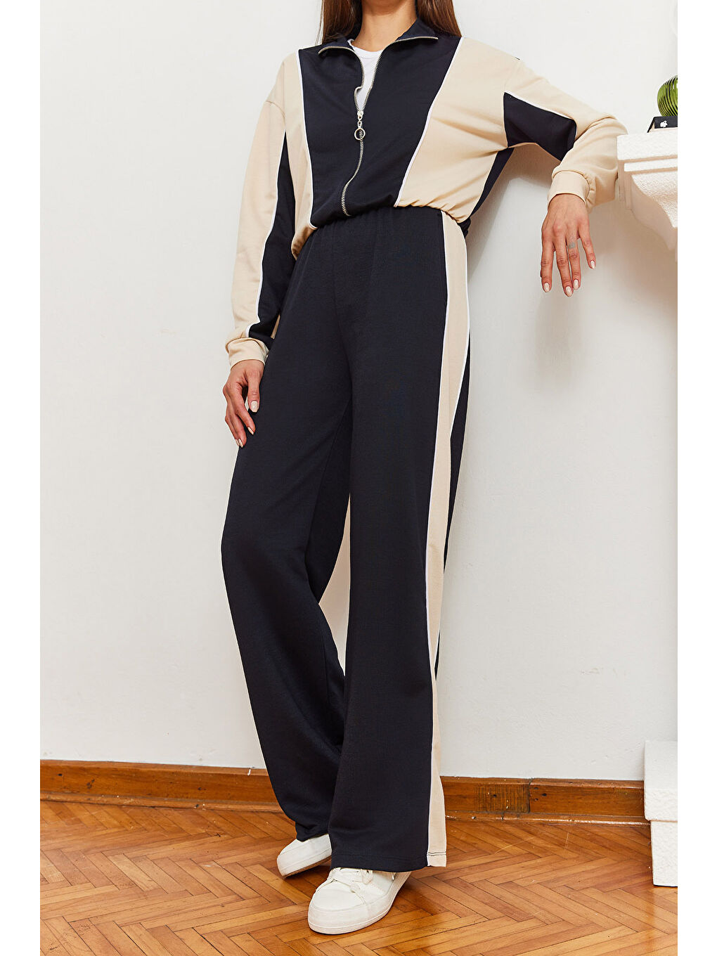 Lacivert Kadın Biye Detaylı Alt-Üst Takım-5