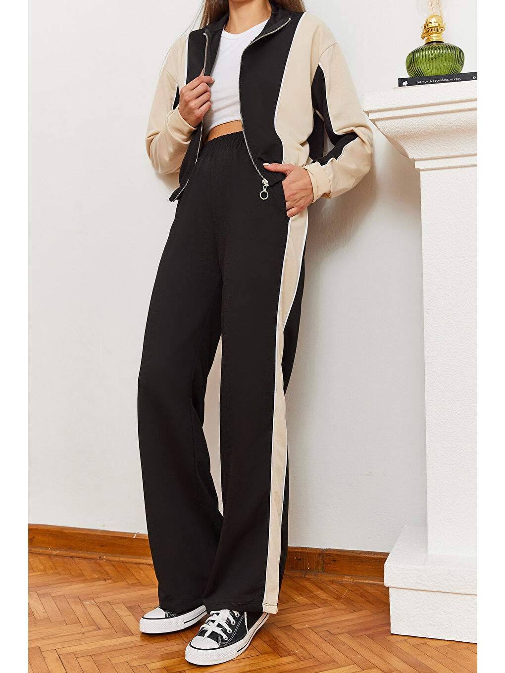 Siyah Kadın Biye Detaylı Alt-Üst Takım