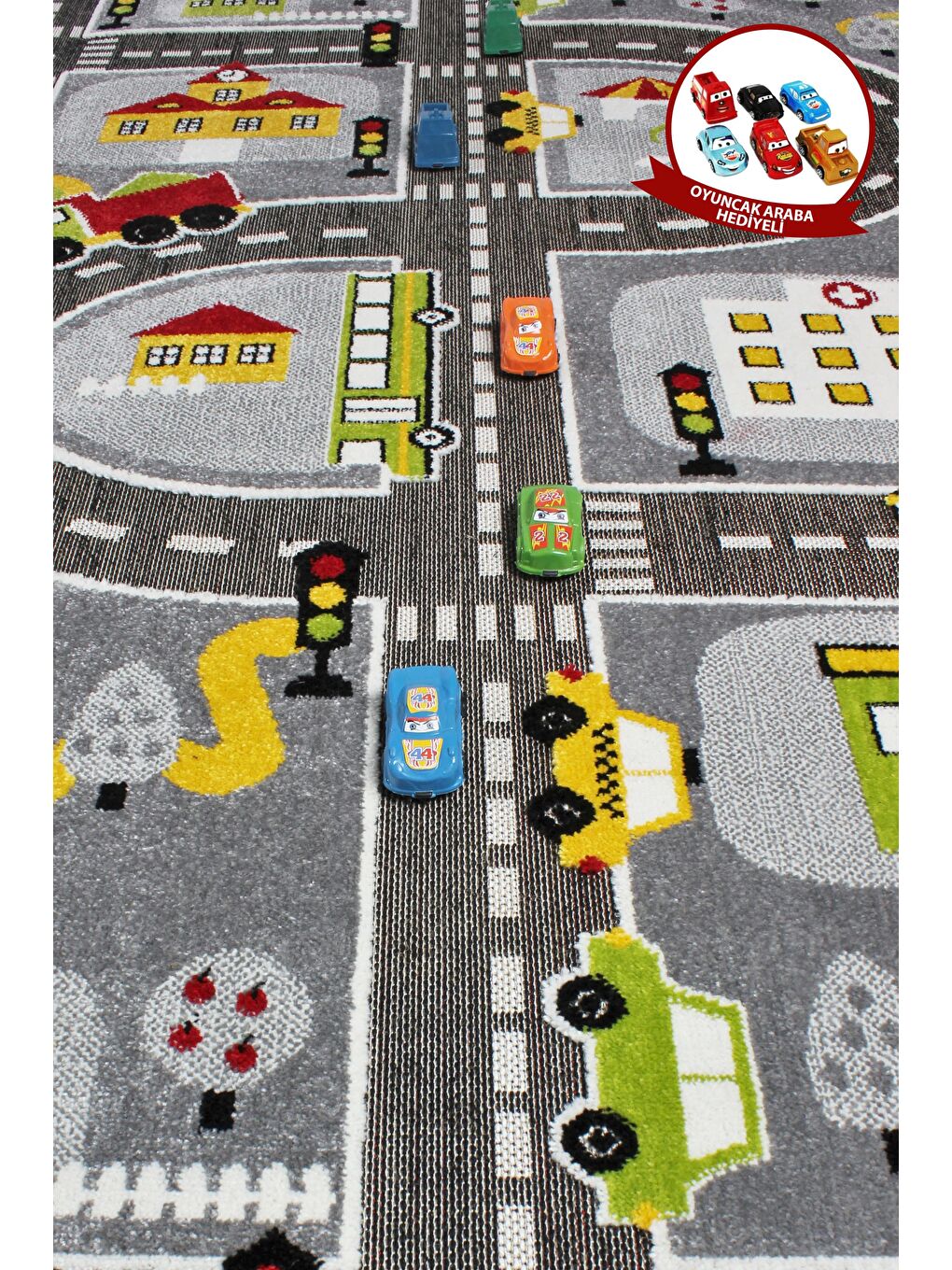 Anaokulu Kreş Oyun Halısı 3 Boyutlu Dokuma Gri Trafik Halı-100x200-1