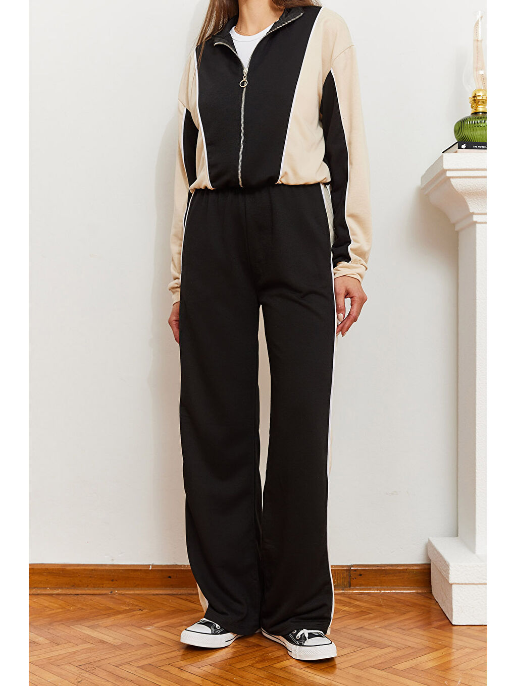 Siyah Kadın Biye Detaylı Alt-Üst Takım-2