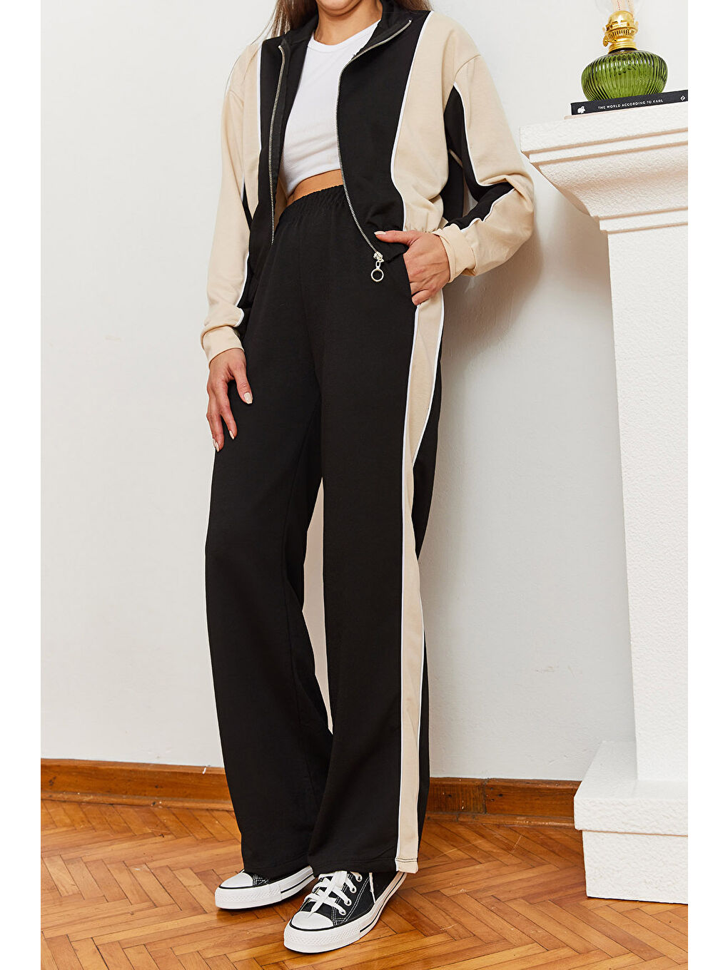 Siyah Kadın Biye Detaylı Alt-Üst Takım-5