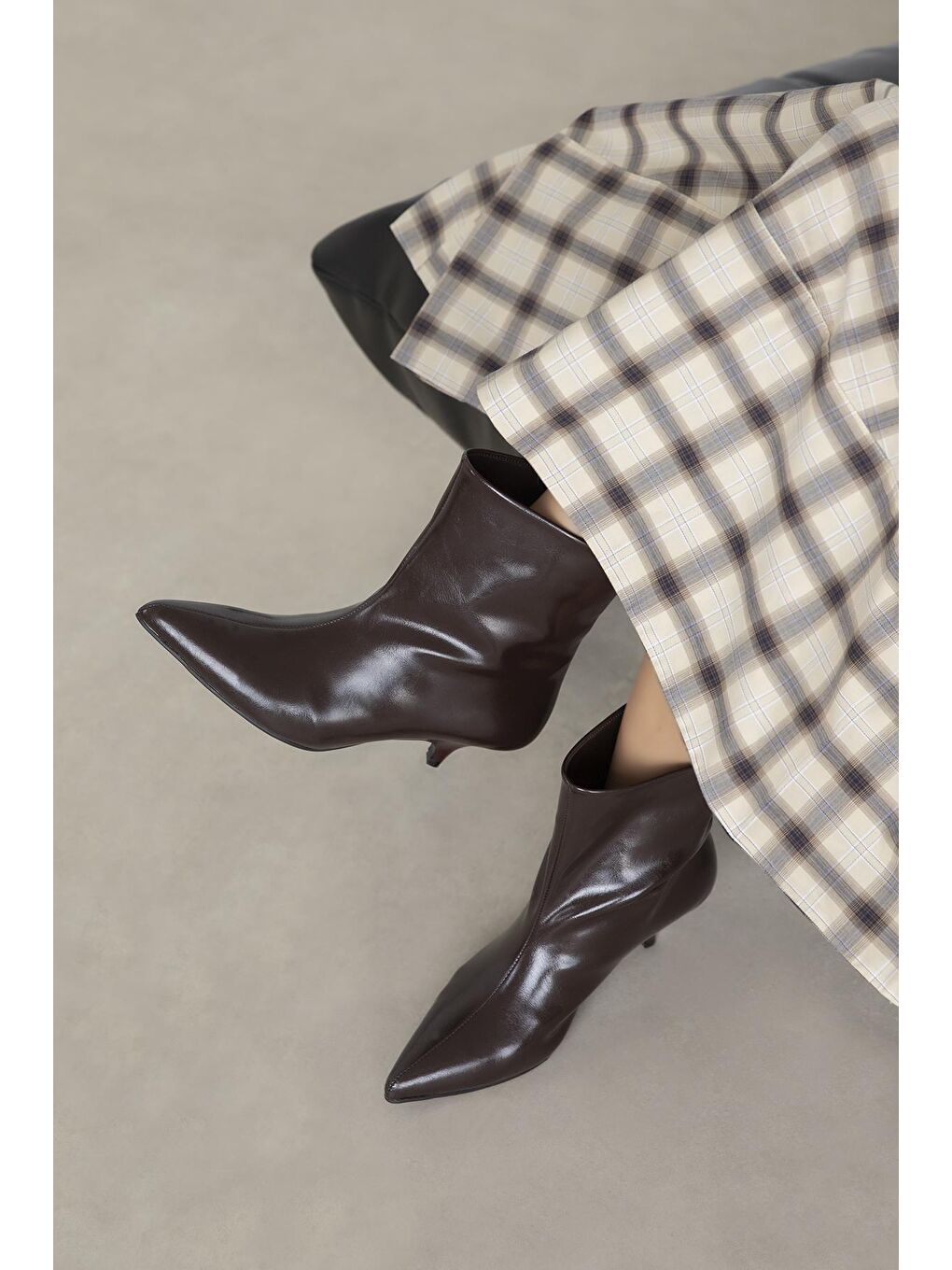 Kahverengi Bella Kadın Pino Ökçe Kırışık Deri Bot Kahve-2