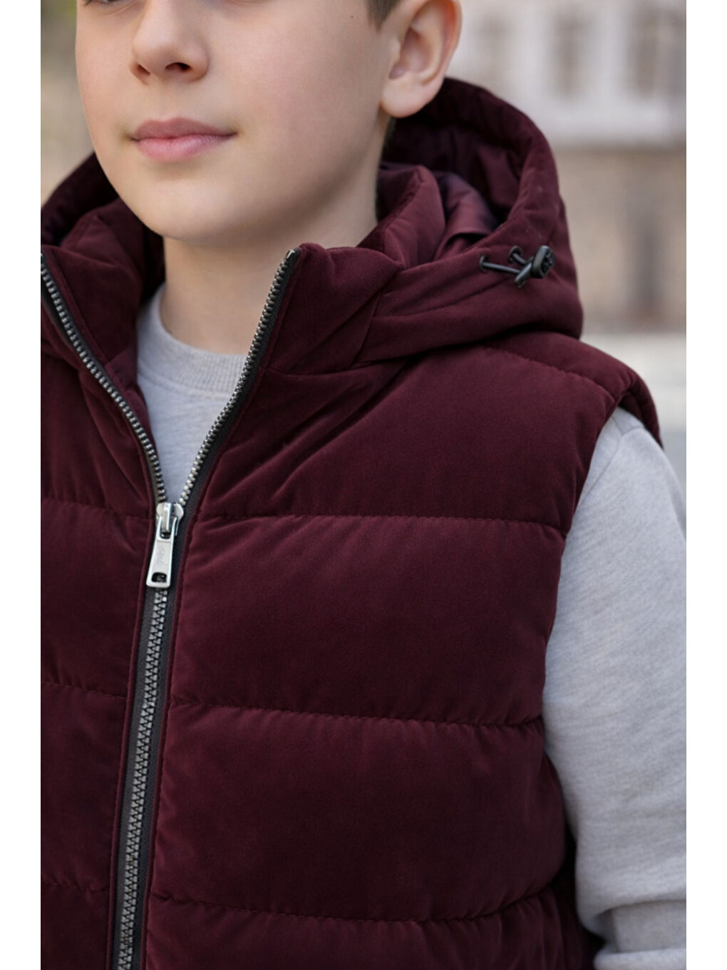 Bordo Erkek Çocuk Kapüşonlu Şişme Yelek-4