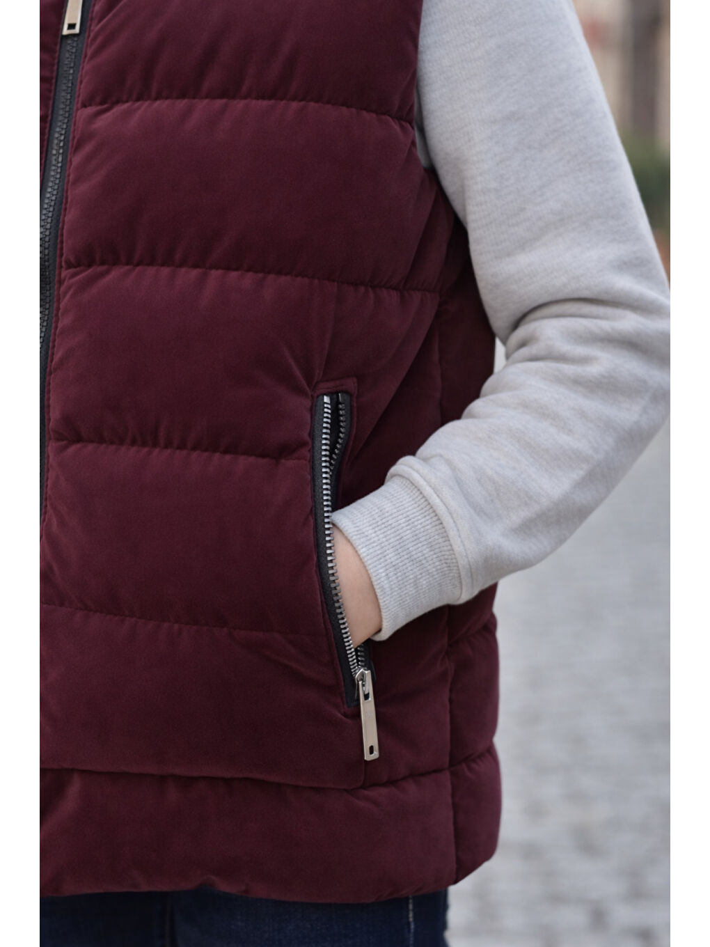 Bordo Erkek Çocuk Kapüşonlu Şişme Yelek-6