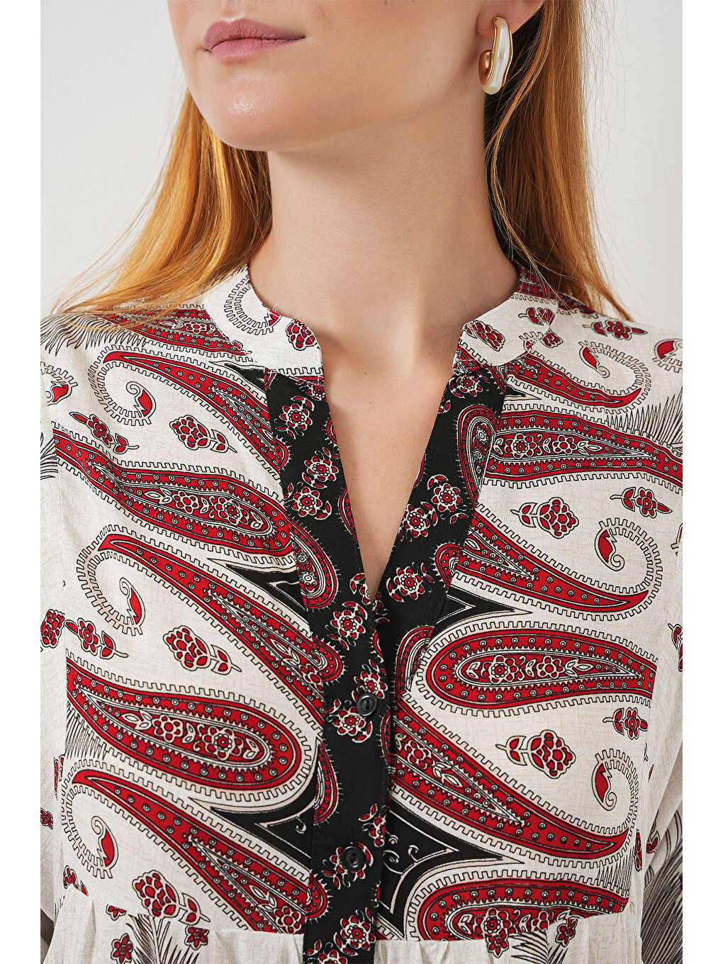 Kadın Desenli Uzun Tesettür Elbise 2585 - A.Kırmızı-4