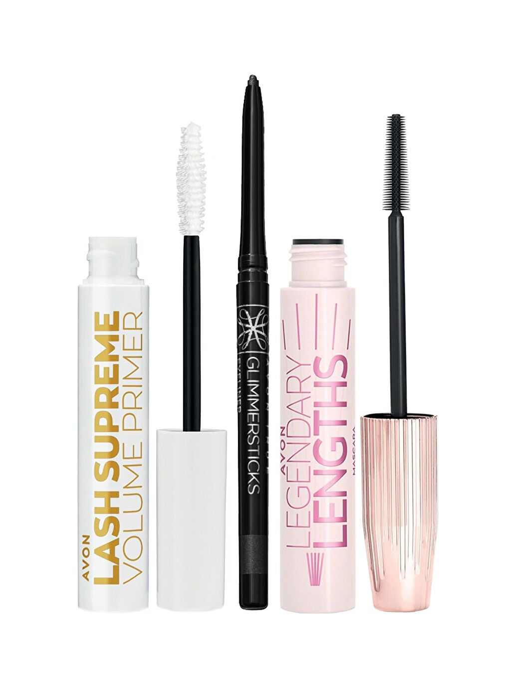 AVON Renksiz Legendary Lengths Maskara Glimmersticks Göz Kalemi ve Lash Supreme Maskara Bazı Paketi