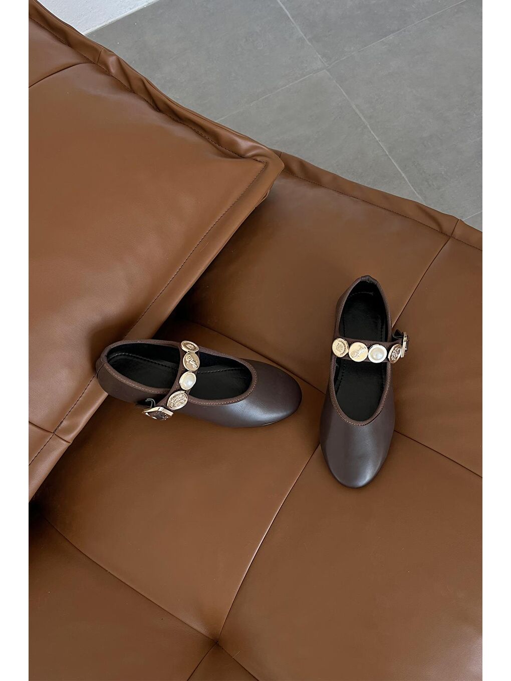 Kahverengi Leonardo Kadın Aksesuar Detay Deri Babet Kahve-2