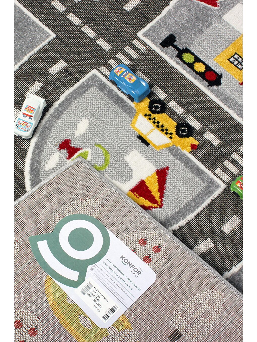 Anaokulu Kreş Oyun Halısı 3 Boyutlu Dokuma Gri Trafik Halı-100x200-5