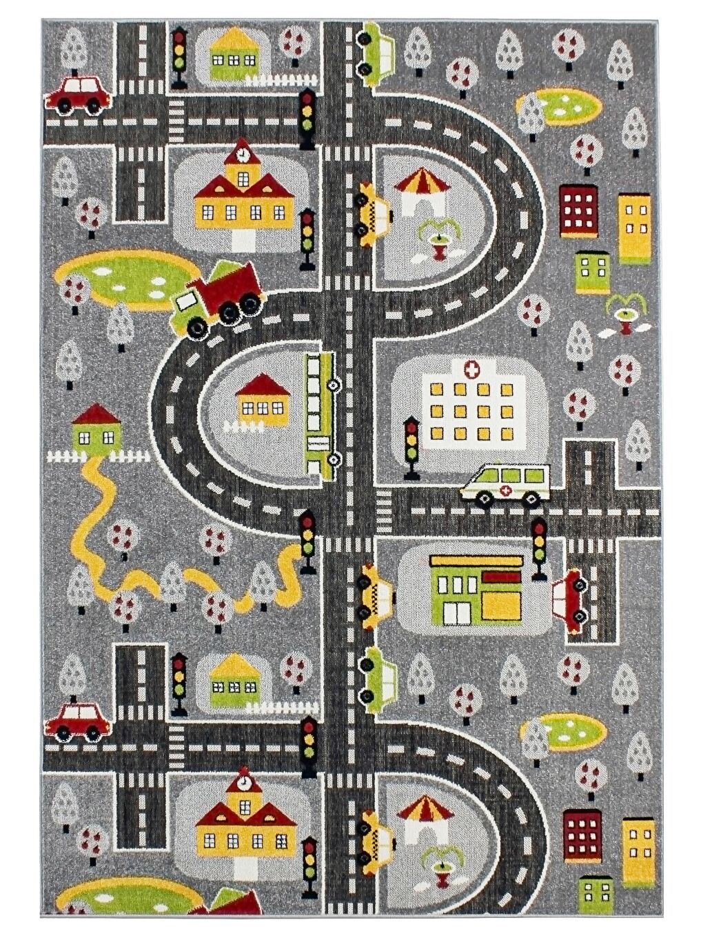 Anaokulu Kreş Oyun Halısı 3 Boyutlu Dokuma Gri Trafik Halı-100x200-6
