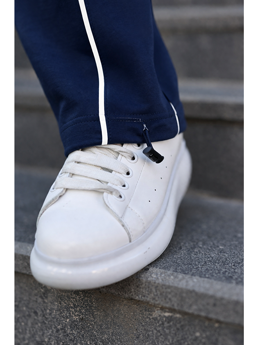 Erkek Günlük Yazlık Çizgili Bol Lacivert Eşofman Altı-5