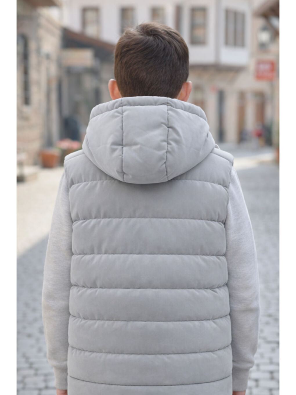 Gri Erkek Çocuk Kapüşonlu Şişme Yelek-4