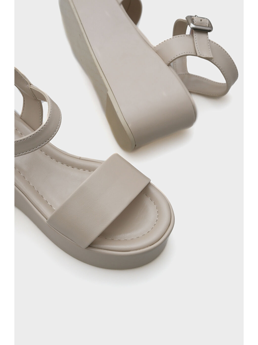 Bej Donna Platform Tek Bantlı Kadın Sandalet-3