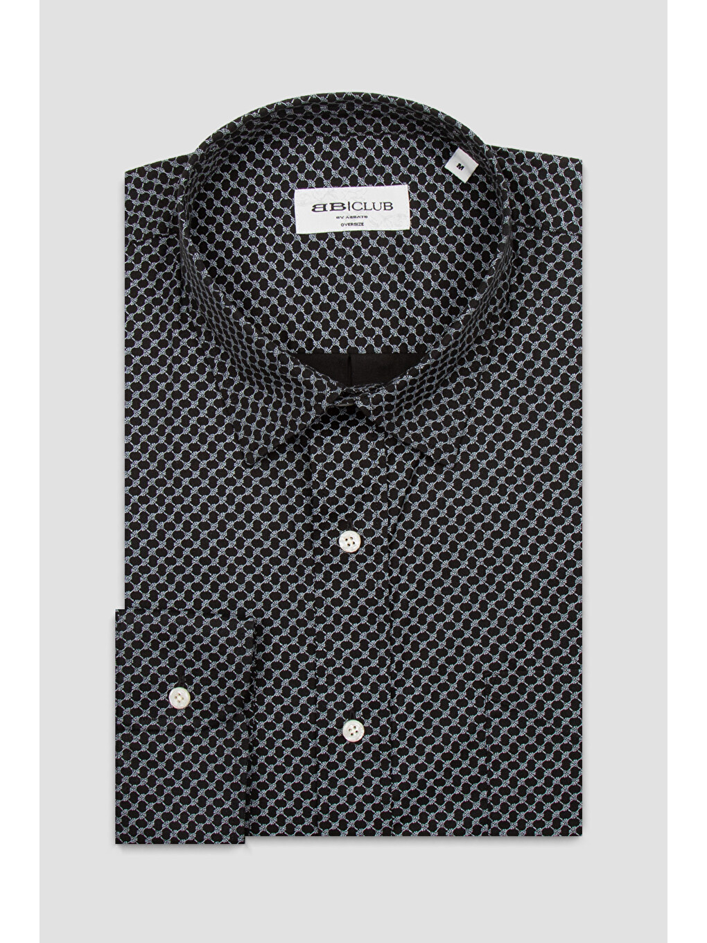Rio Poplin Stretch Pamuk Karışımlı Oversize Fit Siyah Klasik Yaka Erkek Baskılı Gömlek-3