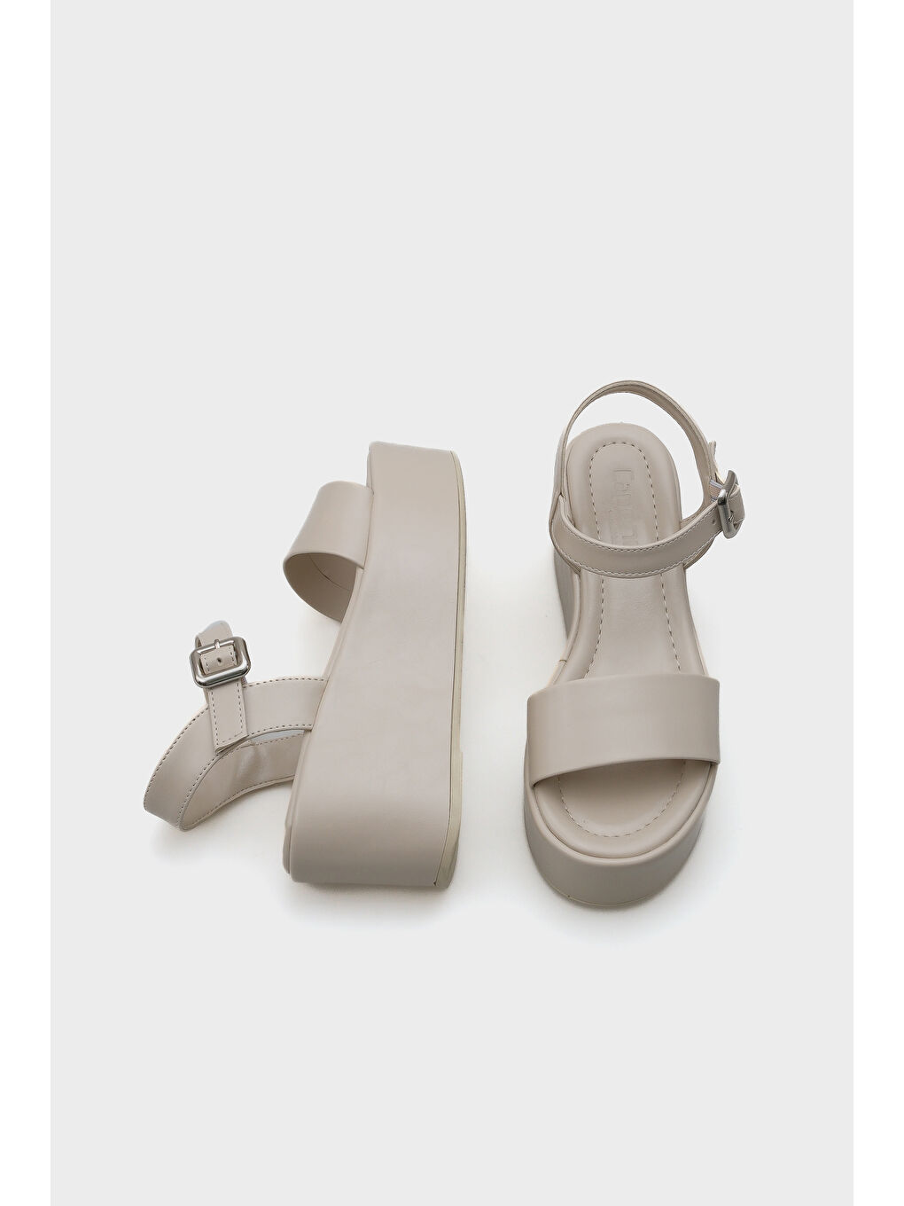 Bej Donna Platform Tek Bantlı Kadın Sandalet-4