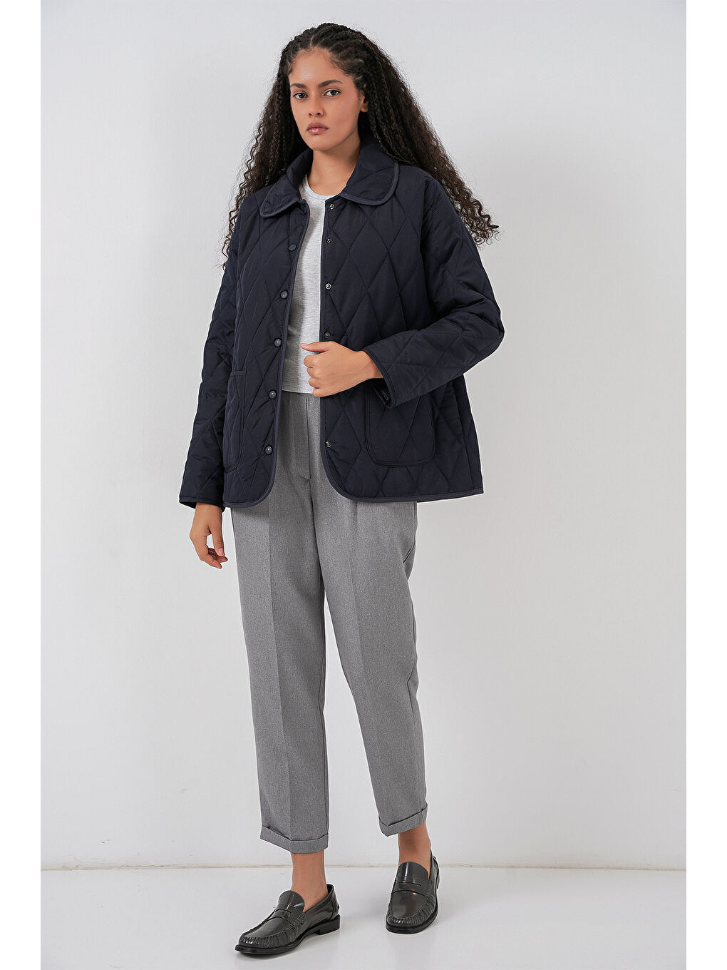 Kadın Kapitone Oversize Mont 5226 - Lacivert-1