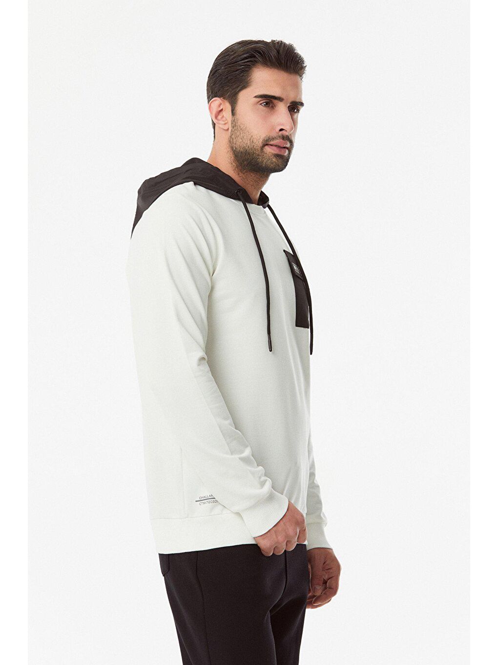 Ekru Baskılı Cepli Erkek Hoodie-2