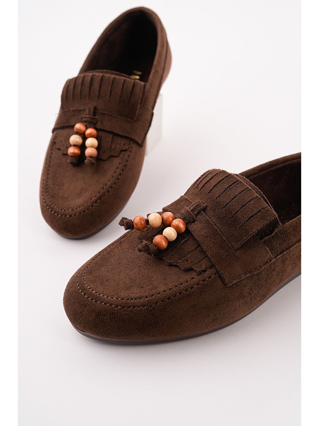 Kahverengi FAWN Renkli Boncuk Detaylı Kadın Günlük Loafer Ayakkabı-4