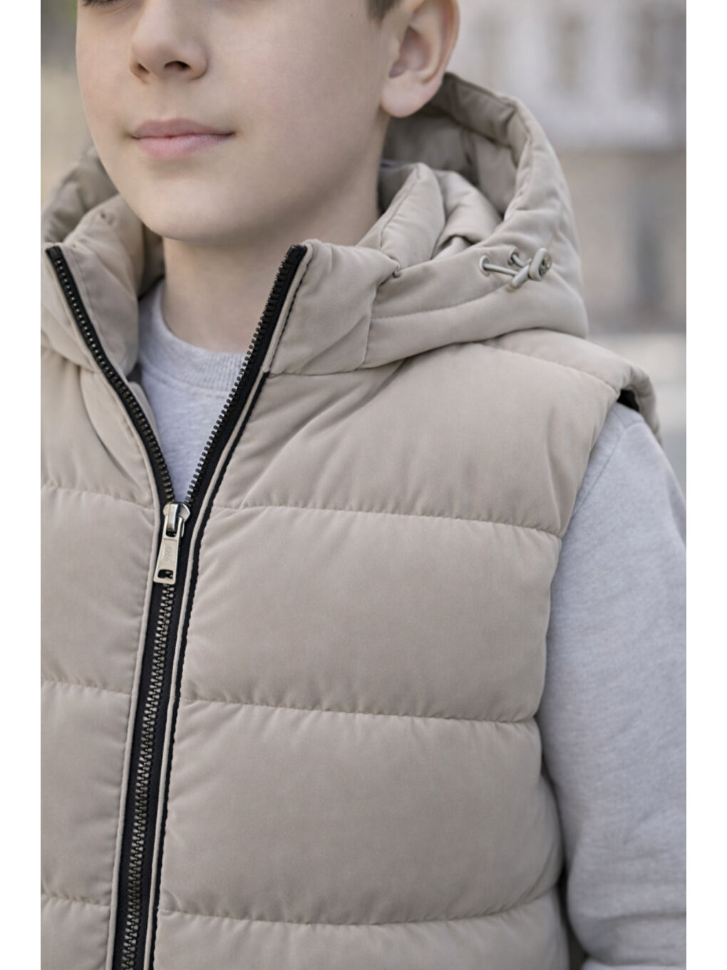 Bej Erkek Çocuk Kapüşonlu Şişme Yelek-3