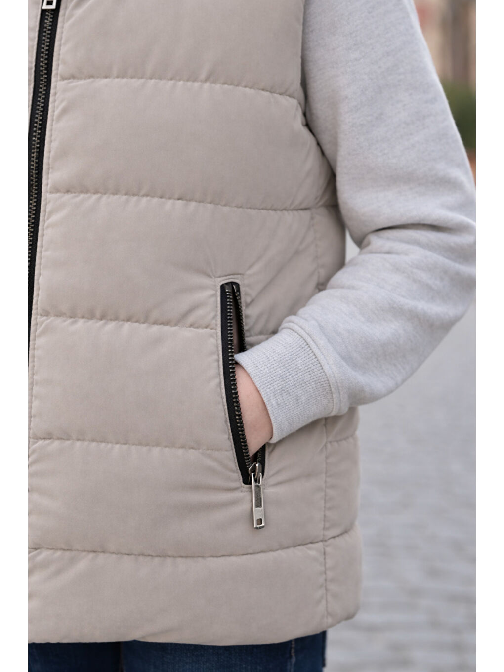 Bej Erkek Çocuk Kapüşonlu Şişme Yelek-4