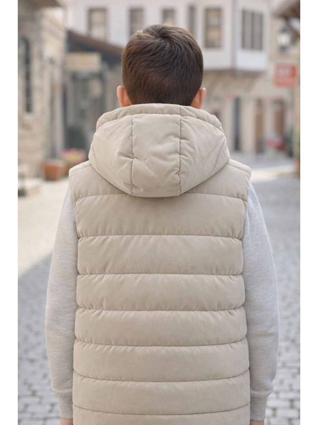 Bej Erkek Çocuk Kapüşonlu Şişme Yelek-6